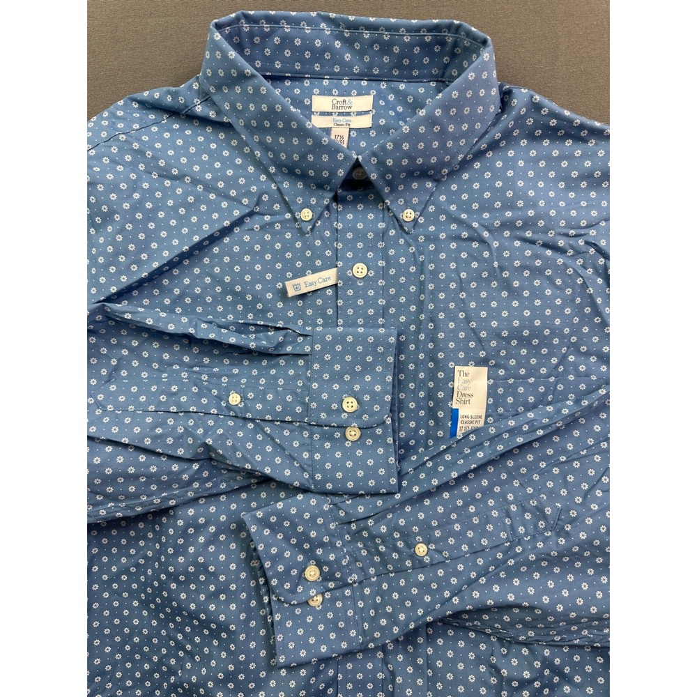 Croft & Barrow Men's Easy Care Classic Fit Blue Floral Dress Shirt 17.5 32/33